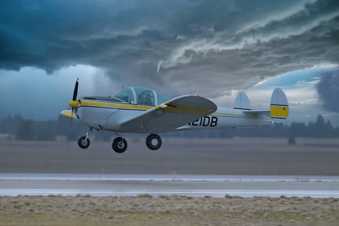 Alon A2 Aircoupe N21DB lifting off ahead of a winter storm at KCOE (Coeur d'Alene, ID)