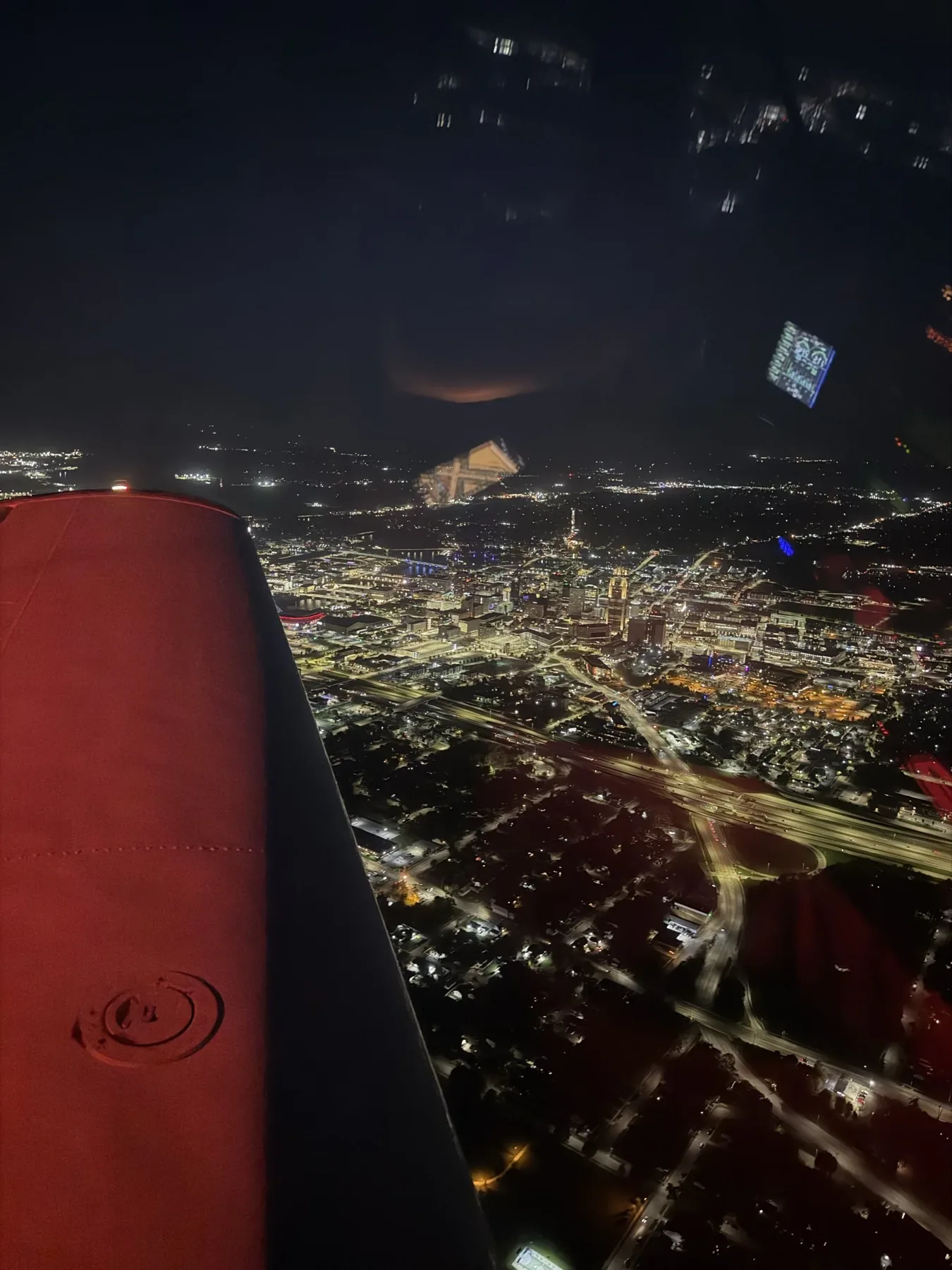 Des Moines, IA at night on a logistics flight across the country
