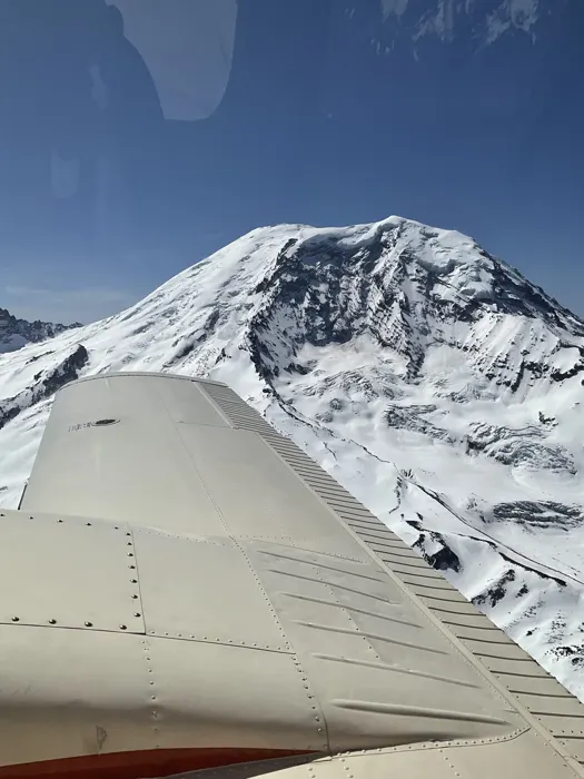 Mount Rainier shot from the cockpit of a BE-76 Duchess